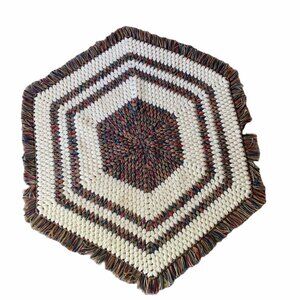 Vintage Boho Hand Knit Fringed Blanket